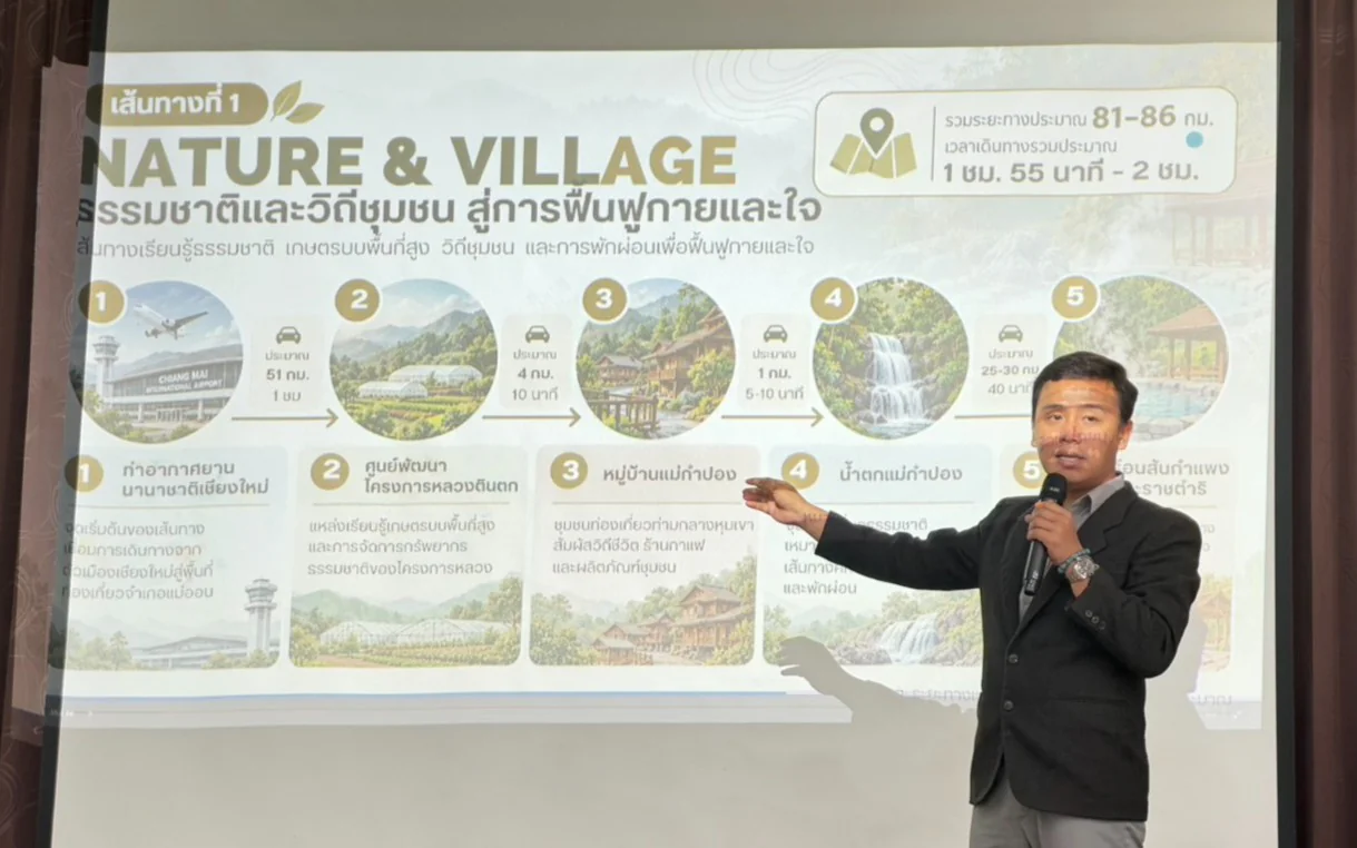 ประชุมเพื่อพิจารณาร่างเส้นทางเชื่อมโยงการท่องเที่ยวน้ำพุร้อนสันกำแพง ตามพระราชดำริ